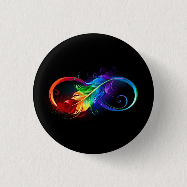 Macaron Rond 2,50 Cm Symbole d'infini avec plume arc-en-ciel (Devant)