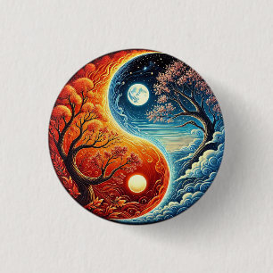 Macaron Rond 2,50 Cm ☯️ Symbole Mystique Équilibre Yin Yang Feu Eau