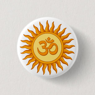 Macaron Rond 2,50 Cm Symbole Om dans le soleil radiant Spirituel Hindou