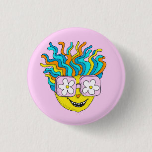 Macaron Rond 2,50 Cm Sympathique caractère souriant avec lunettes roses
