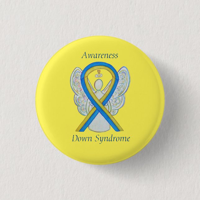 Macaron Rond 2,50 Cm Syndrome de Down Angel Awareness Étiquette Bouton  (Devant)