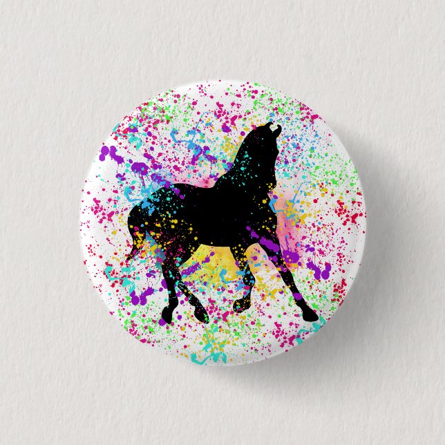 Macaron Rond 2,50 Cm T-Shirt de peinture de cheval noir (Devant)