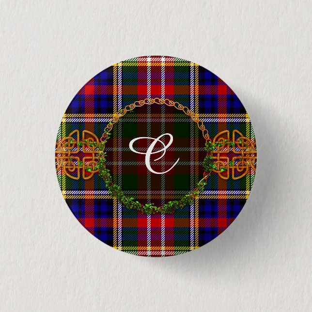 Macaron Rond 2,50 Cm Tartan de Christie de monogramme (Devant)