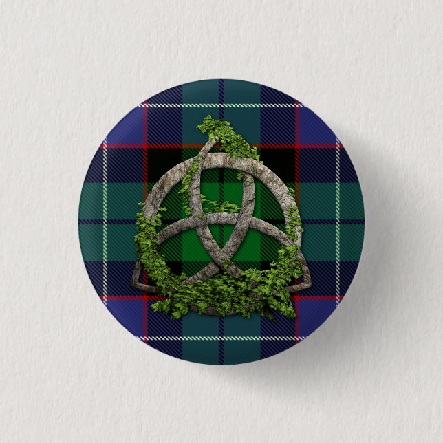 Macaron Rond 2,50 Cm Tartan de Galbraith et noeud celtique de trinité (Devant)