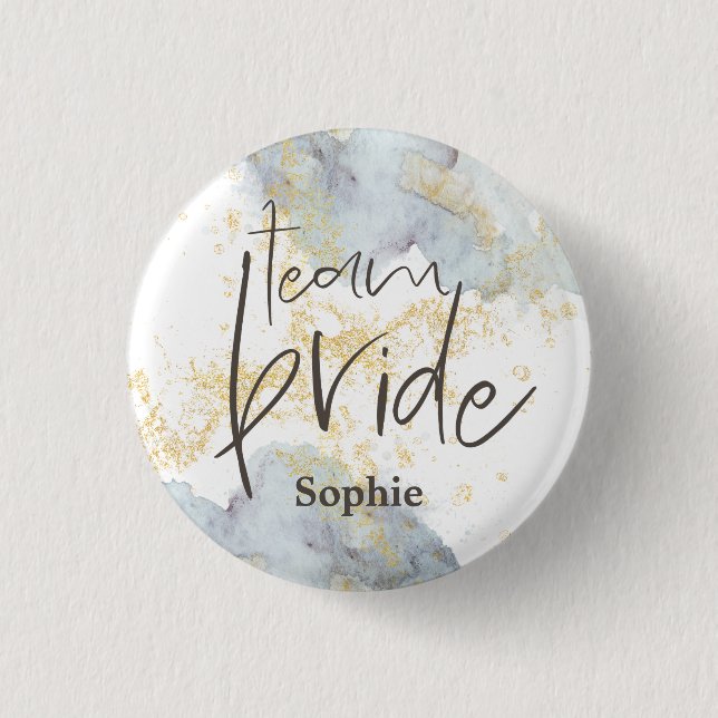 Macaron Rond 2,50 Cm Team Bride Blue Ombre Aquarelles Gold Nom (Devant)