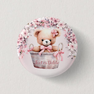 Macaron Rond 2,50 Cm Teddy Bear Baby Girl Fleurs roses Soirée Élégante