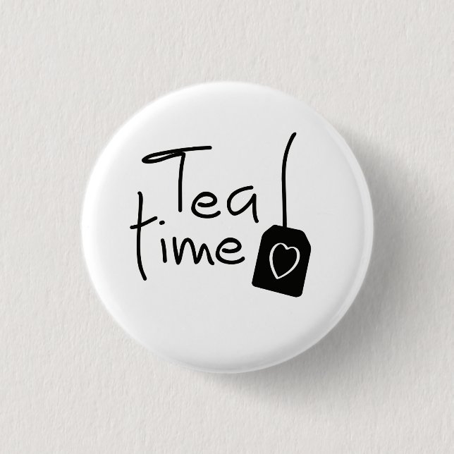 Macaron Rond 2,50 Cm Temps de thé de Slogan tea. tasse de thé à boire. (Devant)
