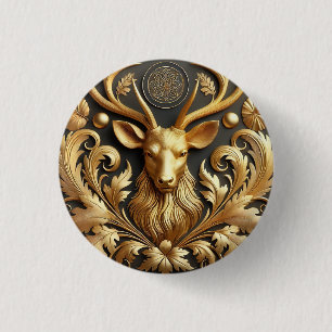 Macaron Rond 2,50 Cm Tête de cerf doré élégant aux bois royaux