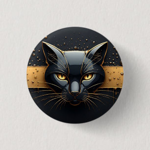 Macaron Rond 2,50 Cm Tête de chat noir avec design à gouttes d'or 🐈