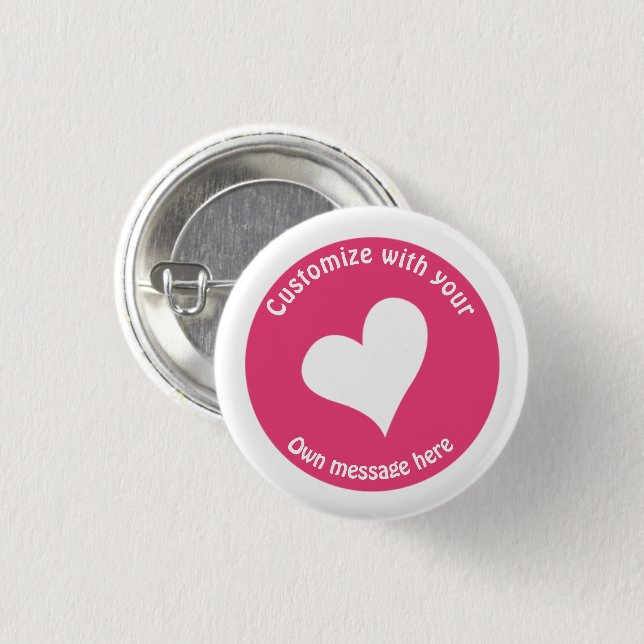 Macaron Rond 2,50 Cm Texte personnalisé Coeur blanc sur rose (Devant & derrière)