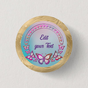 Macaron Rond 2,50 Cm Texte personnalisé, papillons et Coeur amour monog