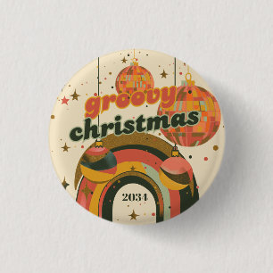 Macaron Rond 2,50 Cm Thème de la fête de Noël super Retro 70