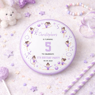 Macaron Rond 2,50 Cm Thème Sportif de Gymnastique Rythmique Violet Mign