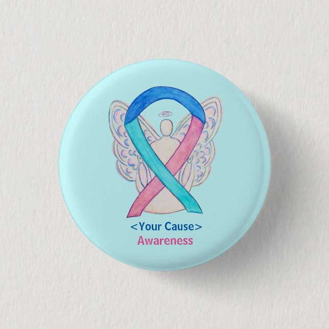 Macaron Rond 2,50 Cm Thyroïde Cancer Sensibilisation Ruban Angel Bouton (Devant)