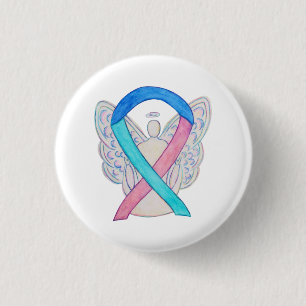 Macaron Rond 2,50 Cm Thyroïde Cancer Sensibilisation Ruban Angel Pin bo