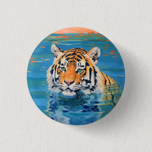 Macaron Rond 2,50 Cm Tigre, badge, épingle, bouton, peint, art coloré