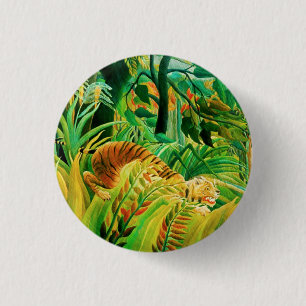 Macaron Rond 2,50 Cm Tigre de Henri Rousseau dans un bouton tropical de