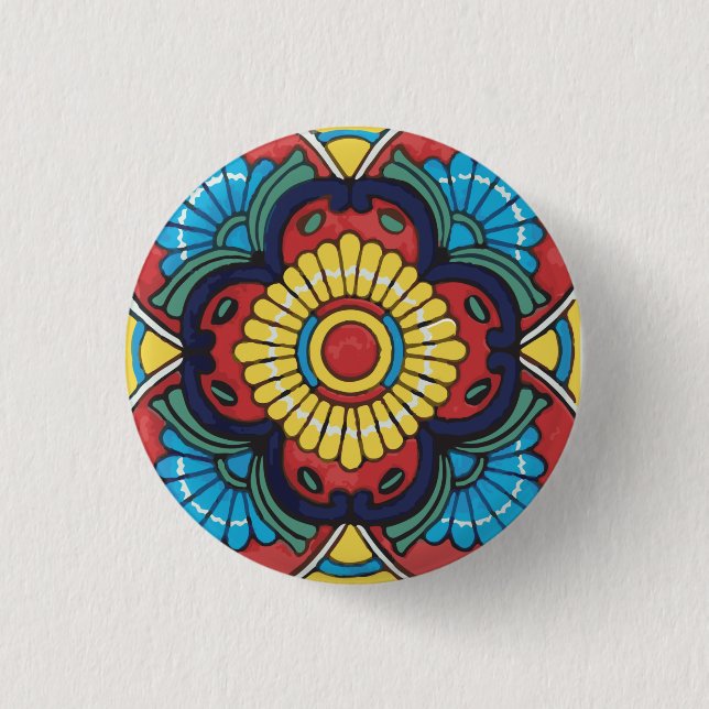 Macaron Rond 2,50 Cm Tile mexicaine Rouge Talavera (Devant)