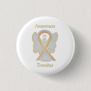 Macaron Rond 2,50 Cm Tinnitus Gold/Silver Sensibilisation Ruban Angel P