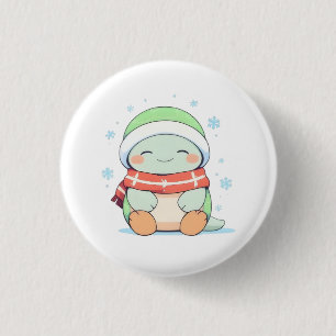 Macaron Rond 2,50 Cm Tortue d'hiver Cozy avec Dessin Kawaii Écharpe