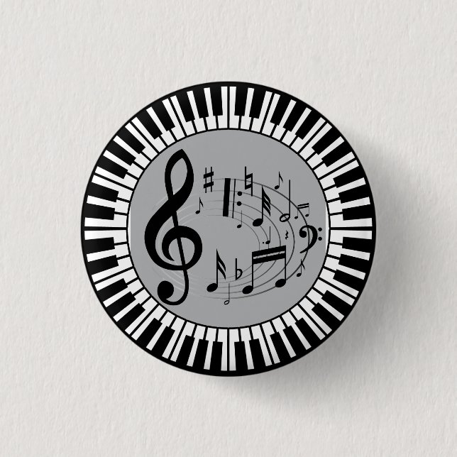 Macaron Rond 2,50 Cm Touches De Piano Circulaire Et Notes De Musique (Devant)