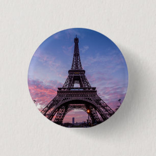 Macaron Rond 2,50 Cm Tour Eiffel Ciel rose violet