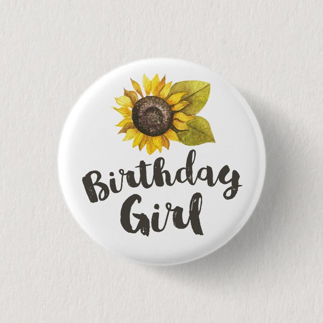 Macaron Rond 2,50 Cm Tournesol Bouton fille anniversaire (Devant)