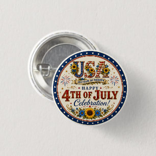 Macaron Rond 2,50 Cm Tournesol Patriotique Vintage 4 juillet 250 Ans
