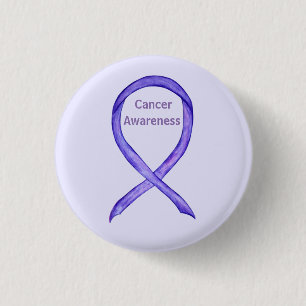 Macaron Rond 2,50 Cm Tous Cancers Sensibilisation Lavande Bouton Bouton