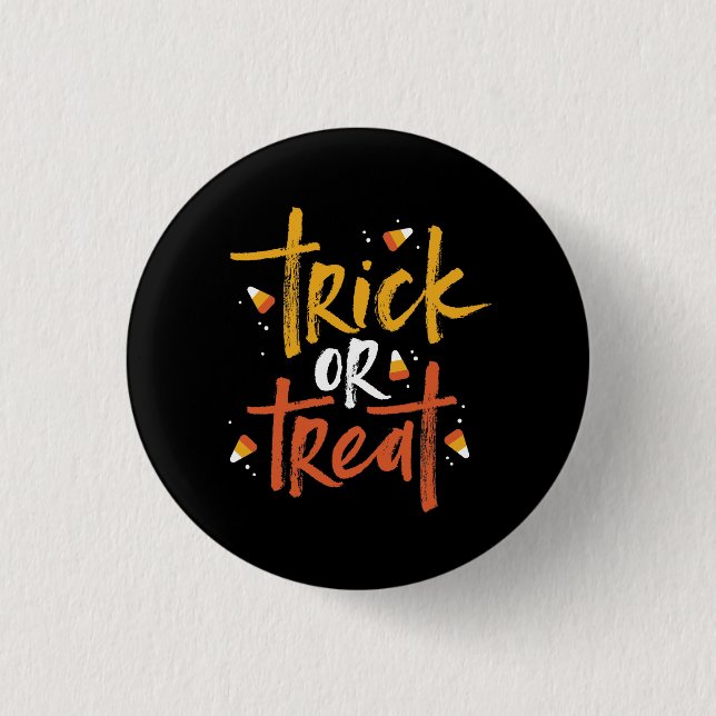 Macaron Rond 2,50 Cm Tricoter ou traiter l'Halloween du maïs bonbon (Devant)