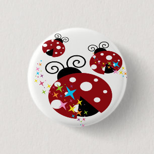 Macaron Rond 2,50 Cm Trois coccinelle rouge et noire avec étoiles