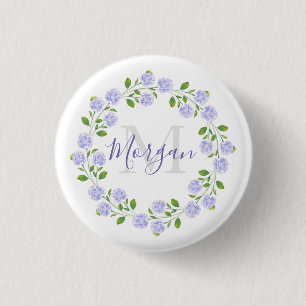 Macaron Rond 2,50 Cm Trois Hydrangées d'aquarelle à couronne de fleurs