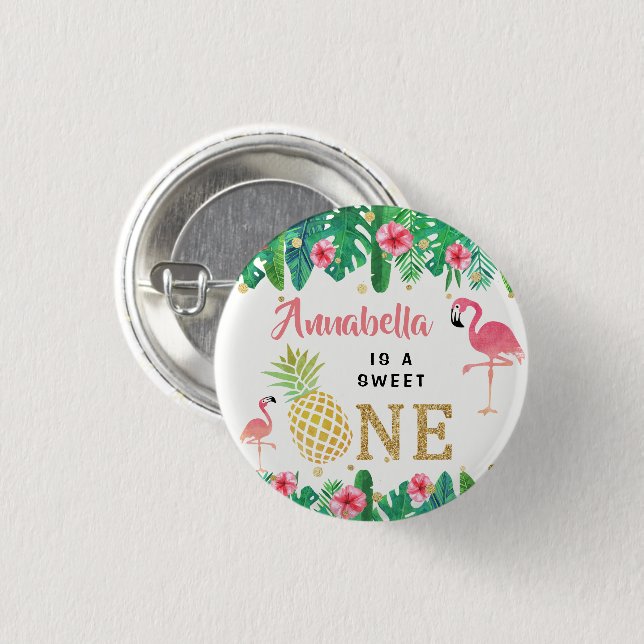 Macaron Rond 2,50 Cm Tropical Summer Beach Luau Girls 1er anniversaire (Devant & derrière)