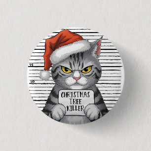 Macaron Rond 2,50 Cm Tueur de sapin de Noël de chat drôle