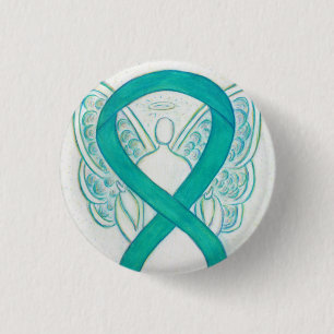 Macaron Rond 2,50 Cm Turquoise Angel Sensibilisation Ruban Art Personna