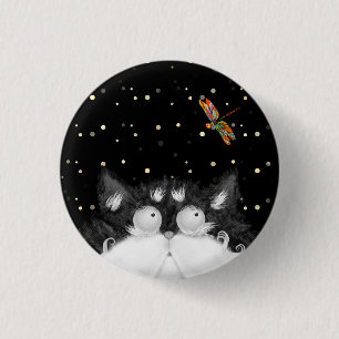 Macaron Rond 2,50 Cm Tuxedo Cat surpris par la libellule