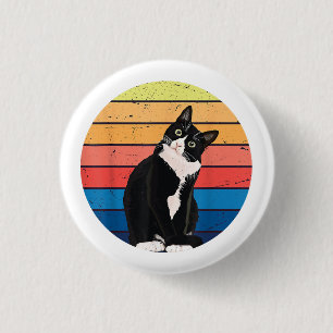 Macaron Rond 2,50 Cm Tuxedo Chat Cadeau Couleurs rétro pour Amoureux de