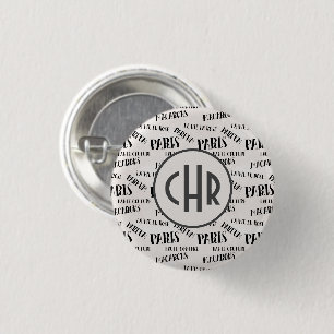 Macaron Rond 2,50 Cm Typographie Thème Français Monogramme   Paris   Pa