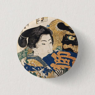 Macaron Rond 2,50 Cm ukiyo-e geisha vintage classique avec ventilateur