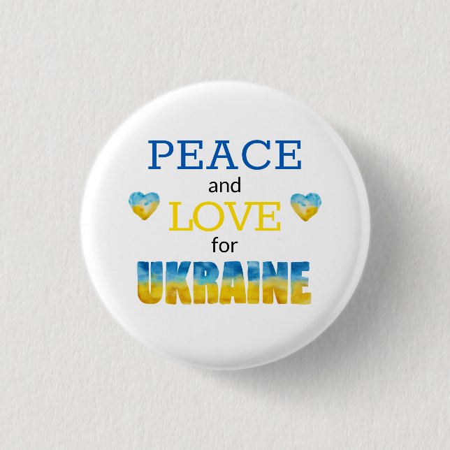 Macaron Rond 2,50 Cm Ukraine Peace Love Bleu Coeurs Jaunes Bouton (Devant)