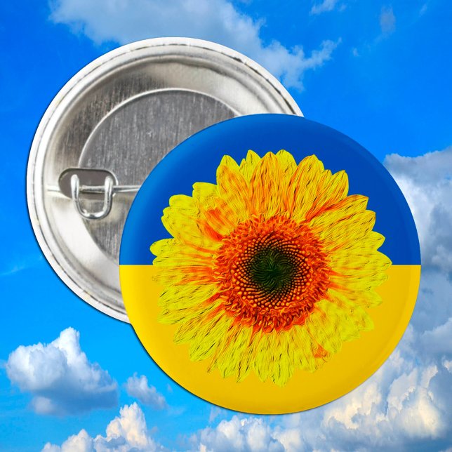 Macaron Rond 2,50 Cm Ukraine Tournesol et drapeau ukrainien / Bouton de (Créateur téléchargé)