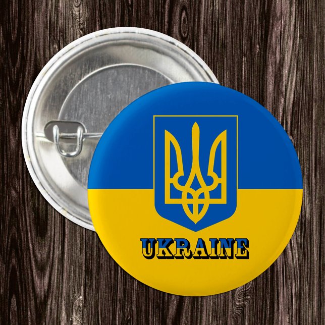 Macaron Rond 2,50 Cm Ukraine, Tryzub, Drapeau ukrainien / Armoiries (Créateur téléchargé)