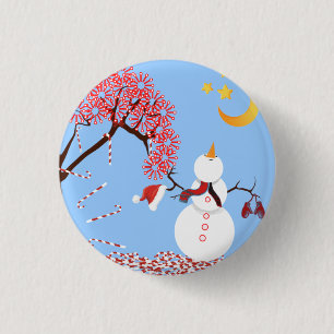 Macaron Rond 2,50 Cm Un homme de neige mignon regarde vers le haut du b