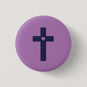 Macaron Rond 2,50 Cm Une croix avec un cœur d'amour sacré