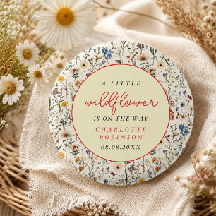 Macaron Rond 2,50 Cm Une petite fille Fleur Sauvage Baby Shower