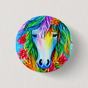 Macaron Rond 2,50 Cm Unicorne Abstraite Fleurs de visage aquarelle Art