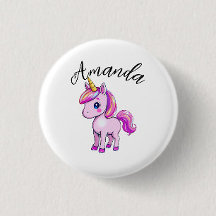 Macaron Rond 2,50 Cm Unicorne rose vibrant Nom de la fille