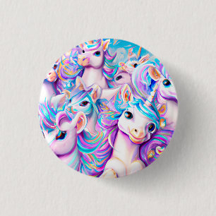 Macaron Rond 2,50 Cm Unicornes mignonnes roses et violettes et arcs-en-