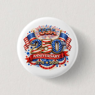 Macaron Rond 2,50 Cm USA Amérique 250e Anniversaire Aquarelle Patriotiq
