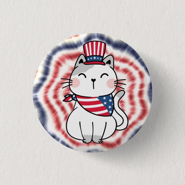 Macaron Rond 2,50 Cm USA Cat Pin - Dames de chat sans enfant - 5 sur 5 (Devant)